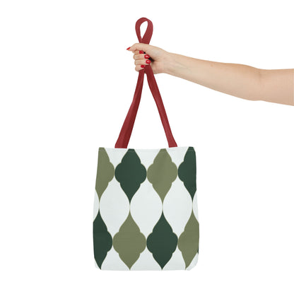Green Moroccan Tile Pattern Tote Bag — All-Over Print Canvas Shopper