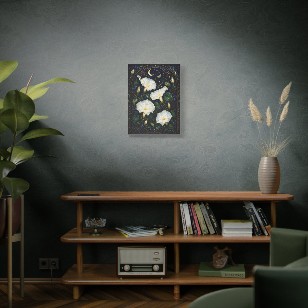 Moonlit Morning Glories Matte Canvas Print 18 x 24