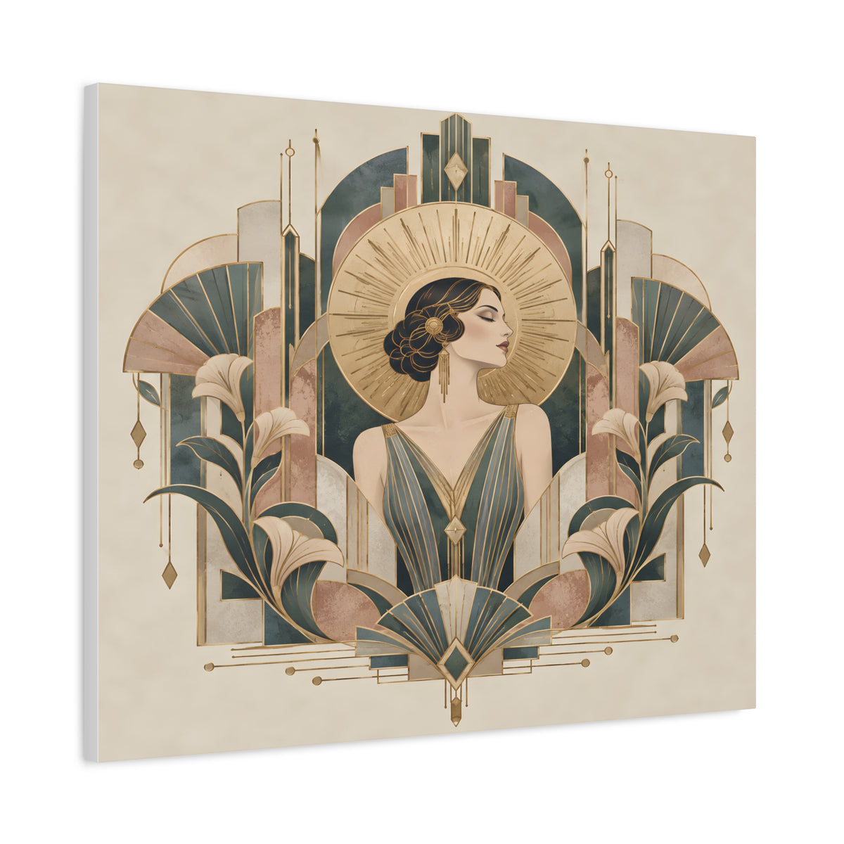 Golden Muse Art Deco Woman Wall Art | Teal & Gold Vintage Glamour Print