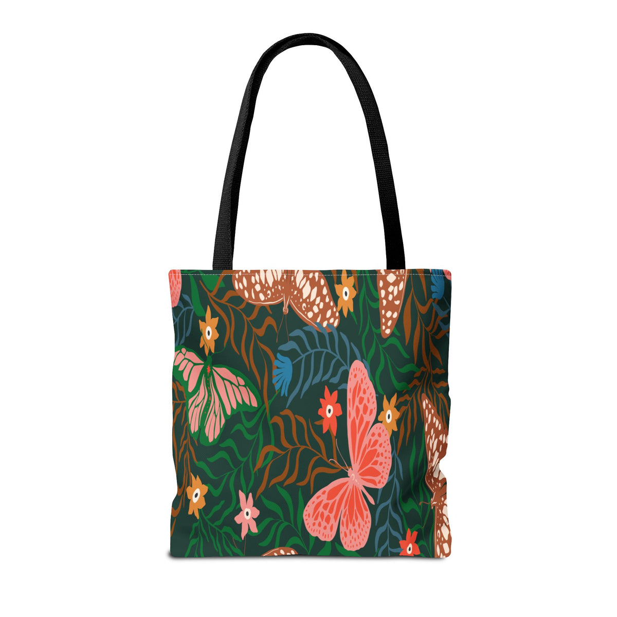 Floral Butterfly Tote Bag — Pink Butterflies on Green Botanical Print