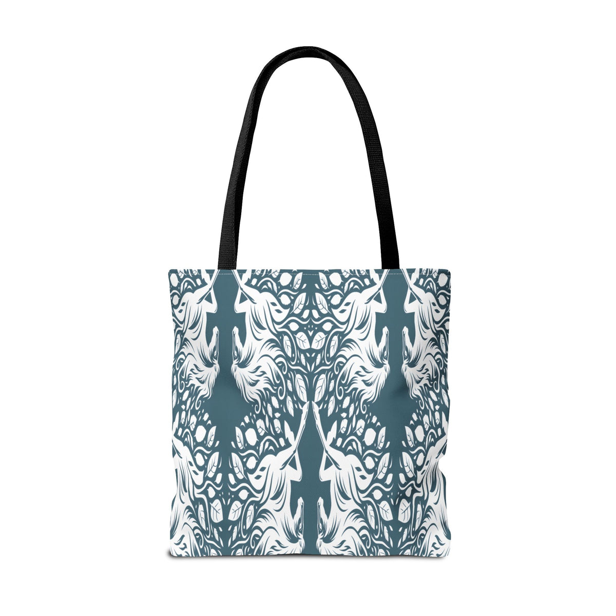 Abstract Teal Symmetry Tote Bag — All-Over-Print Artistic Pattern
