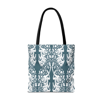 Abstract Teal Symmetry Tote Bag — All-Over-Print Artistic Pattern