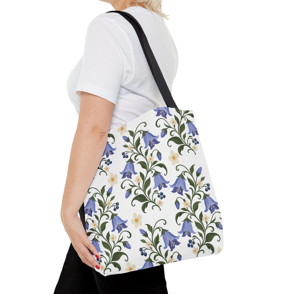 Bluebell Floral Tote Bag – All-Over Print Reusable Canvas Tote