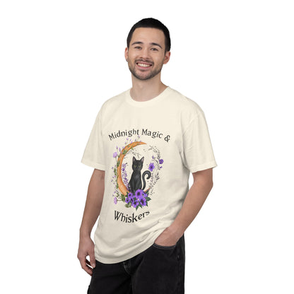 Mystical Black Cat Crescent Moon Floral Graphic Tee – Witchy Cat Lover Shirt
