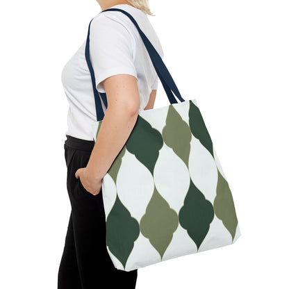 Green Moroccan Tile Pattern Tote Bag — All-Over Print Canvas Shopper