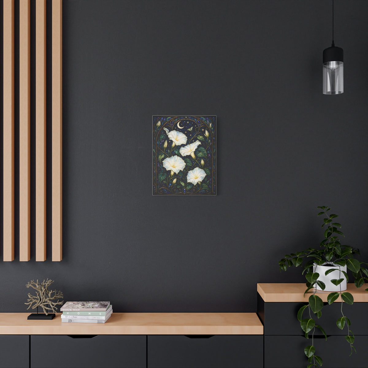 Moonlit Morning Glories Matte Canvas Print 16 x 20