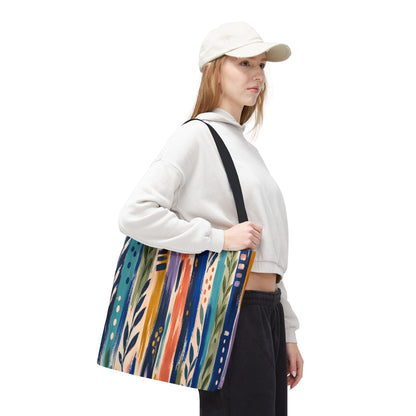 Colorful Abstract Botanical Stripe Tote Bag