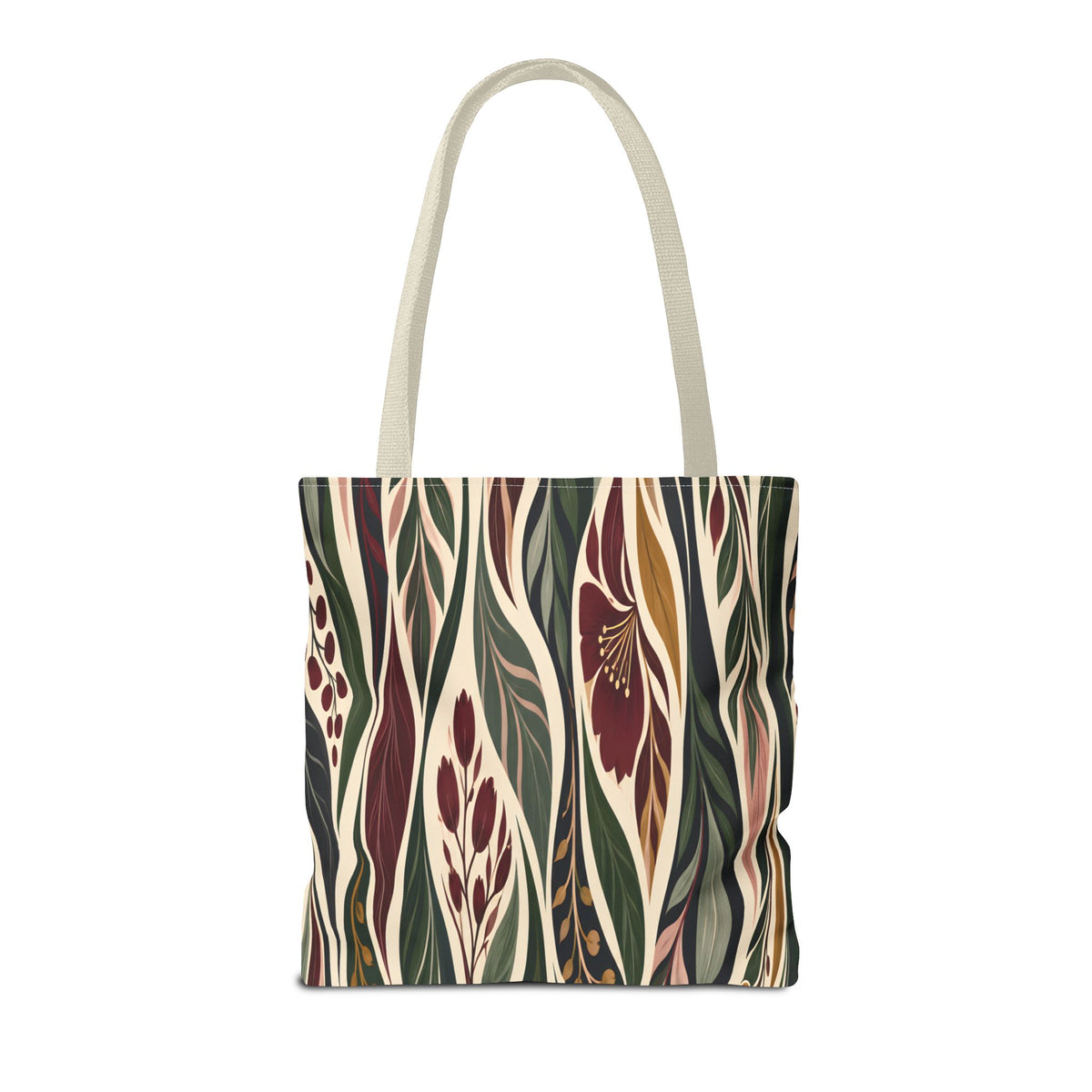 Botanical Wave Tote Bag — Earthy Floral Pattern All-Over Print