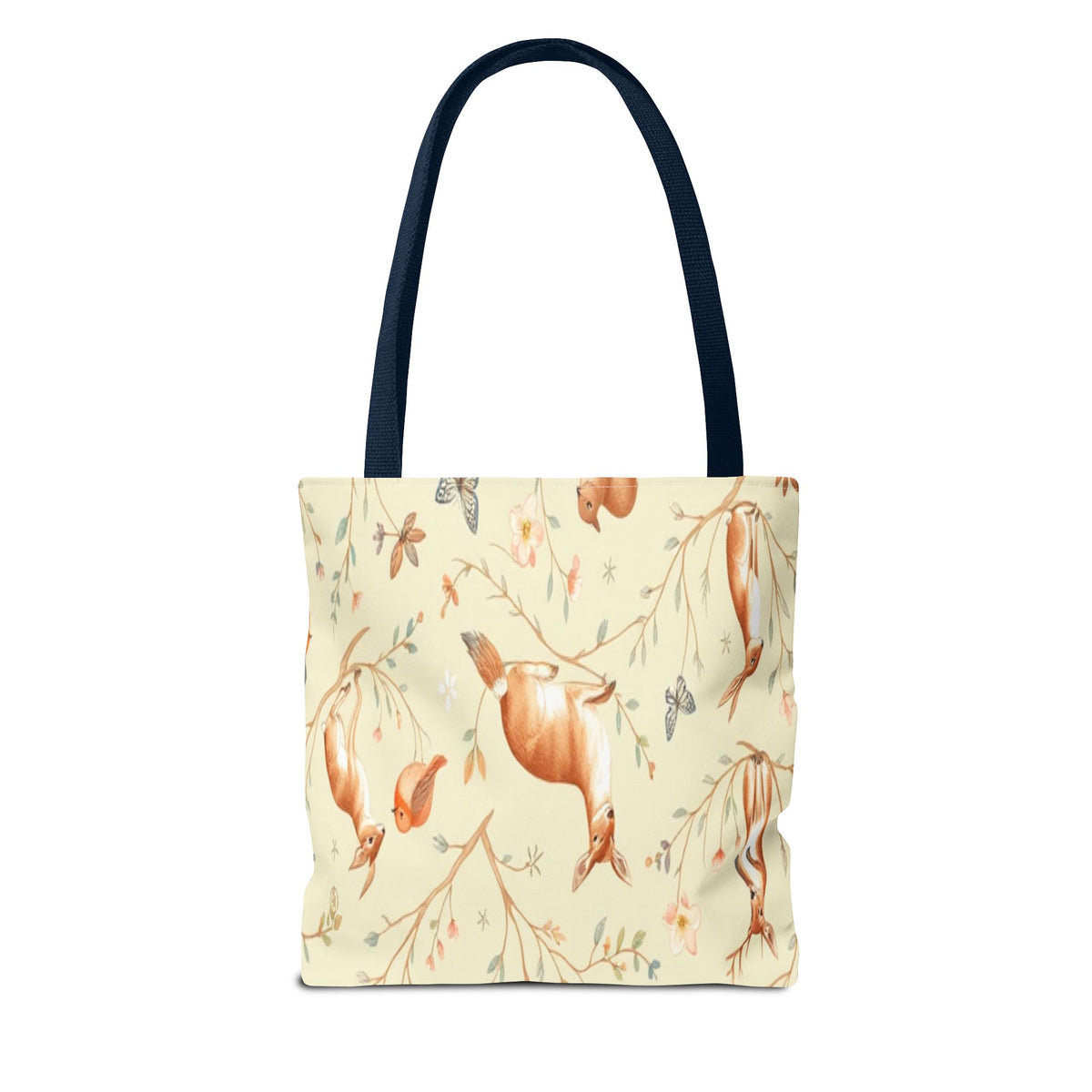 Floral Woodland Tote Bag - Deer & Birds Pattern