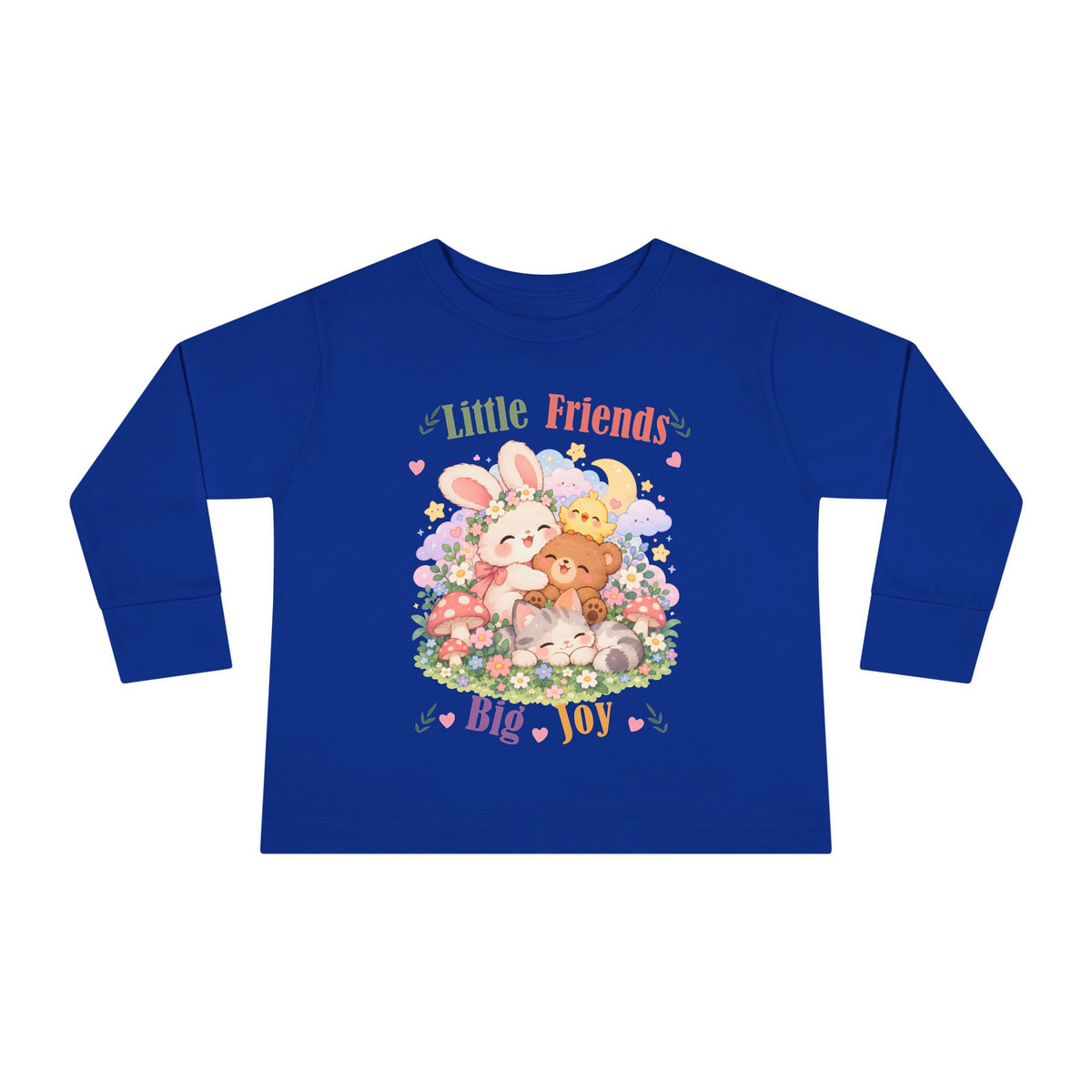 Toddler Long Sleeve Tee — "Little Friends, Big Joy" Cute Animal Floral Shirt for Babies