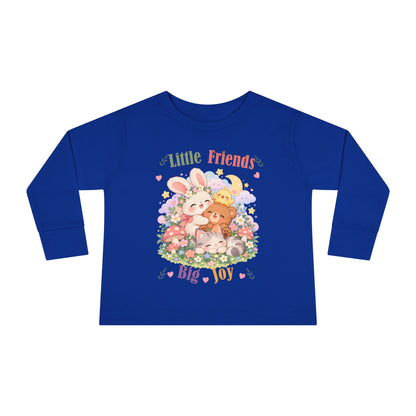 Toddler Long Sleeve Tee — "Little Friends, Big Joy" Cute Animal Floral Shirt for Babies