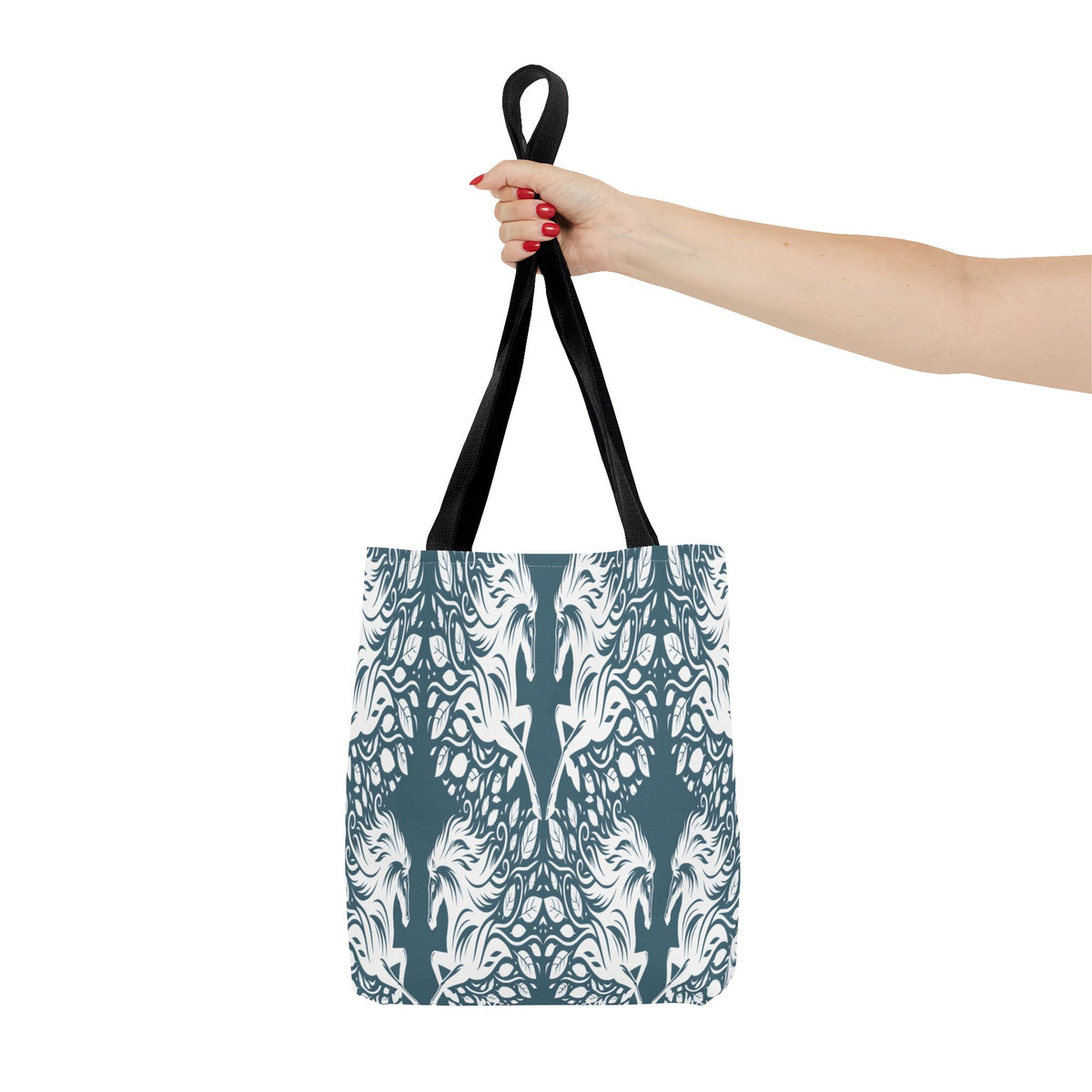 Abstract Teal Symmetry Tote Bag — All-Over-Print Artistic Pattern
