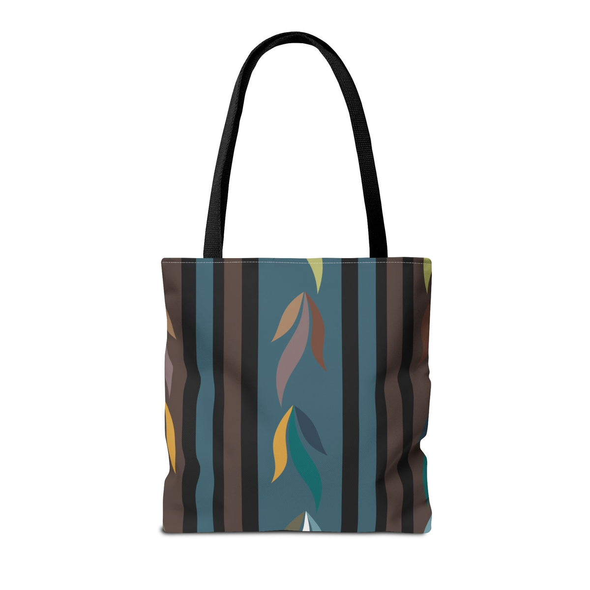 Autumn Stripe Leaf Tote Bag — Retro Boho AOP Canvas Tote