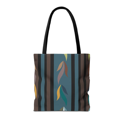Autumn Stripe Leaf Tote Bag — Retro Boho AOP Canvas Tote
