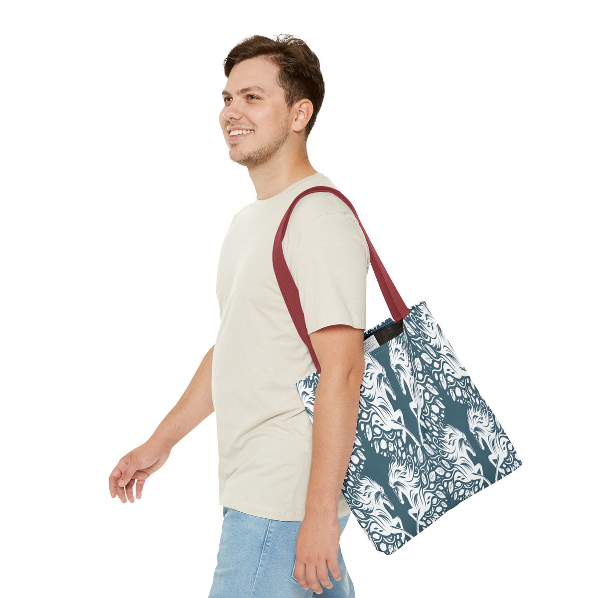 Abstract Teal Symmetry Tote Bag — All-Over-Print Artistic Pattern