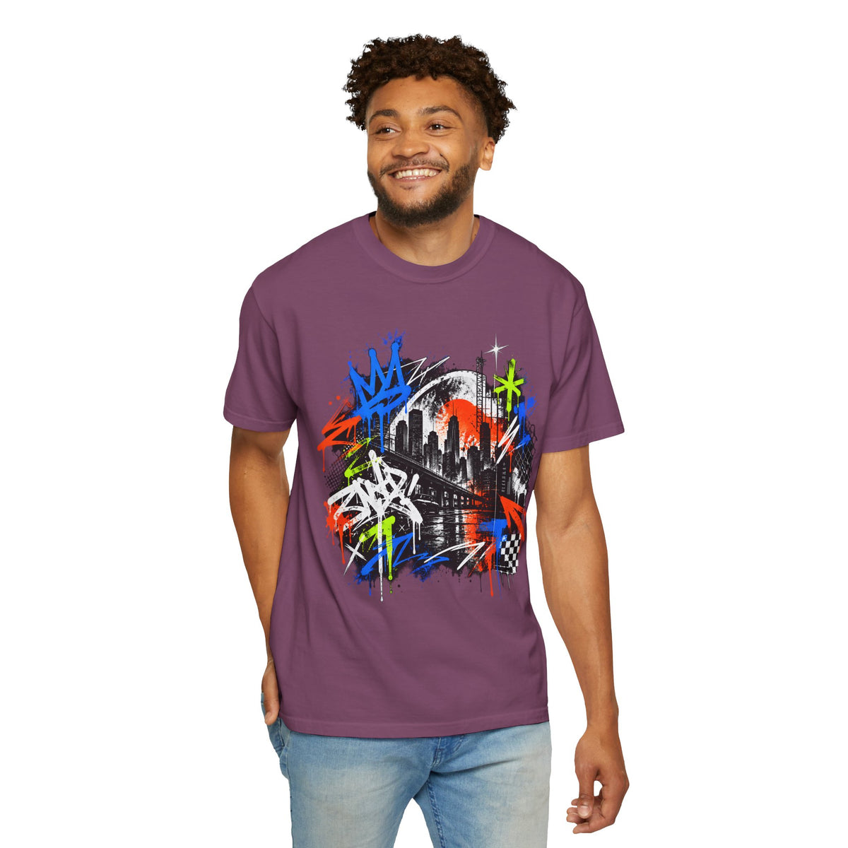Urban Neon Graffiti Cityscape Streetwear T-Shirt