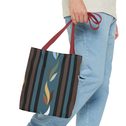 Autumn Stripe Leaf Tote Bag — Retro Boho AOP Canvas Tote