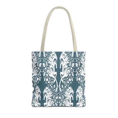 Abstract Teal Symmetry Tote Bag — All-Over-Print Artistic Pattern