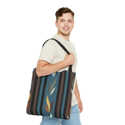 Autumn Stripe Leaf Tote Bag — Retro Boho AOP Canvas Tote