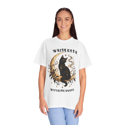 Mystical Black Cat Crescent Moon T-Shirt | Celestial Witchy Cat Tee
