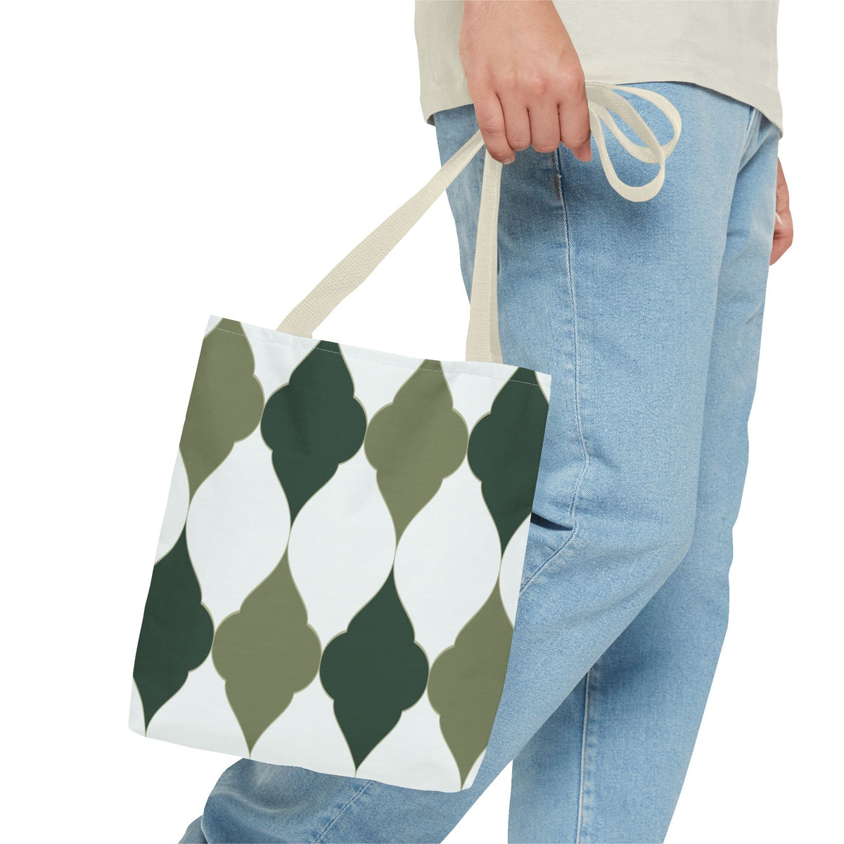 Green Moroccan Tile Pattern Tote Bag — All-Over Print Canvas Shopper