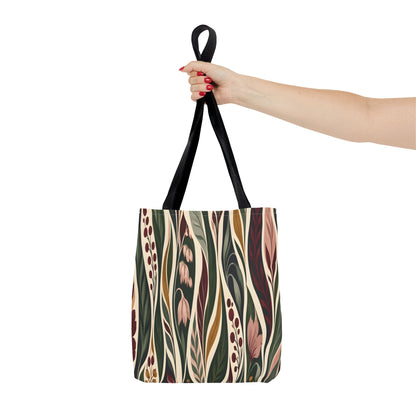 Botanical Wave Tote Bag — Earthy Floral Pattern All-Over Print