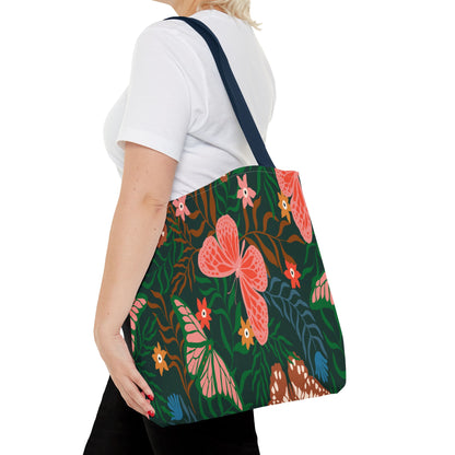 Floral Butterfly Tote Bag — Pink Butterflies on Green Botanical Print