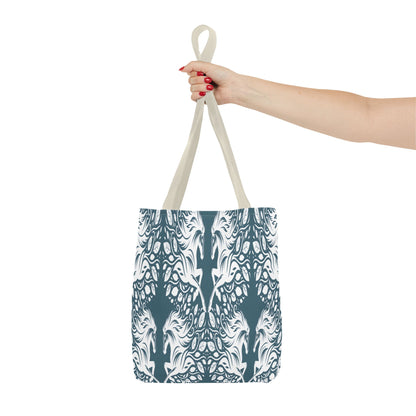 Abstract Teal Symmetry Tote Bag — All-Over-Print Artistic Pattern