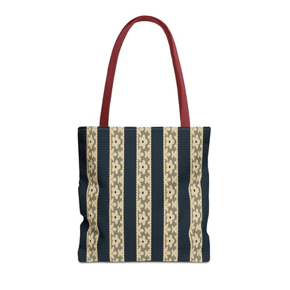 Lace Floral Yellow Black Stripe Tote Bag