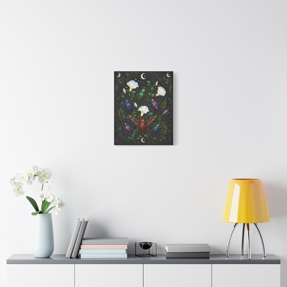 Jewel Beetle Garden Stained Glass Botanical Wall Art