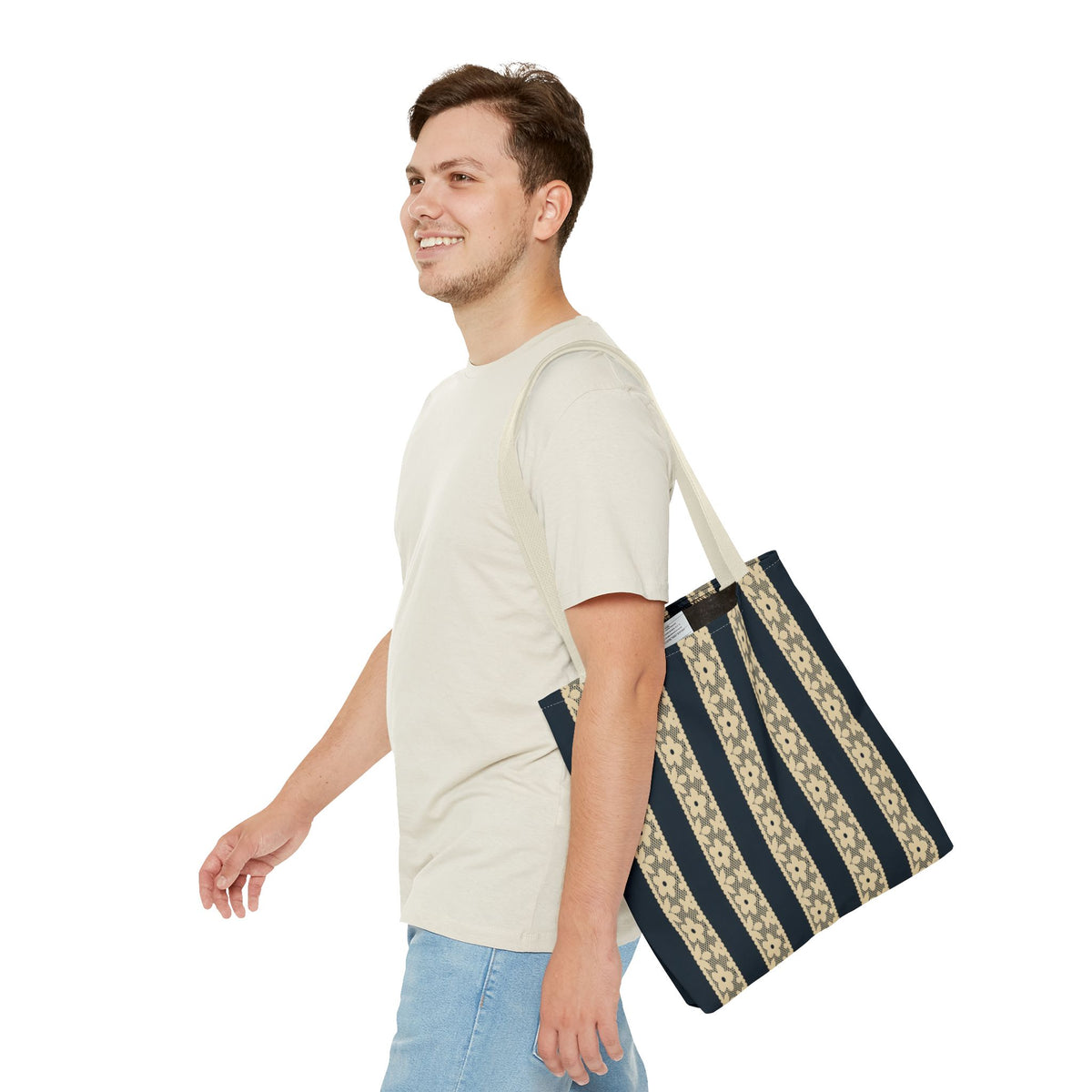 Lace Floral Yellow Black Stripe Tote Bag