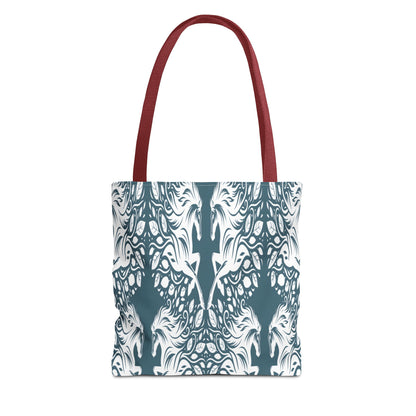 Abstract Teal Symmetry Tote Bag — All-Over-Print Artistic Pattern