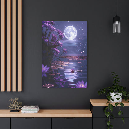 Moonlit Lotus Reverie – Purple Water Lily Moonlight Wall Art
