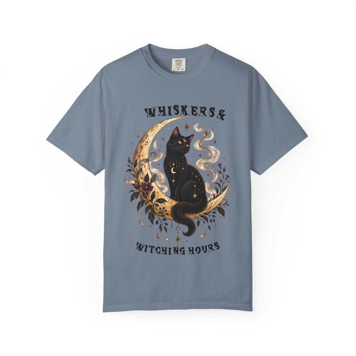 Mystical Black Cat Crescent Moon T-Shirt | Celestial Witchy Cat Tee