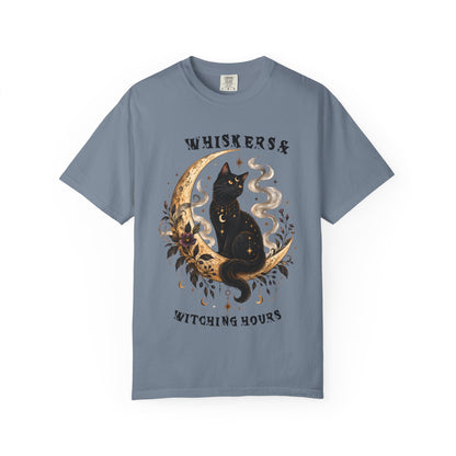 Mystical Black Cat Crescent Moon T-Shirt | Celestial Witchy Cat Tee