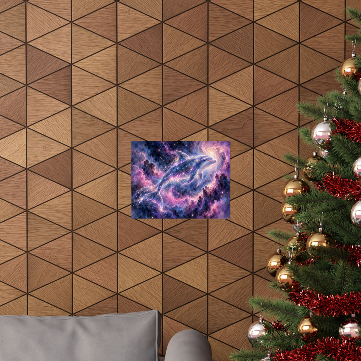 Celestial Dolphin Nebula – Purple Galaxy Watercolor Art Print