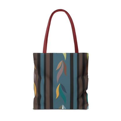 Autumn Stripe Leaf Tote Bag — Retro Boho AOP Canvas Tote