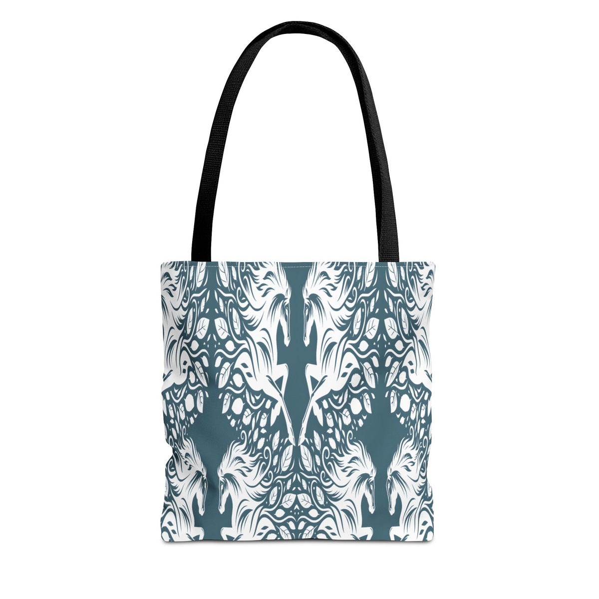 Abstract Teal Symmetry Tote Bag — All-Over-Print Artistic Pattern