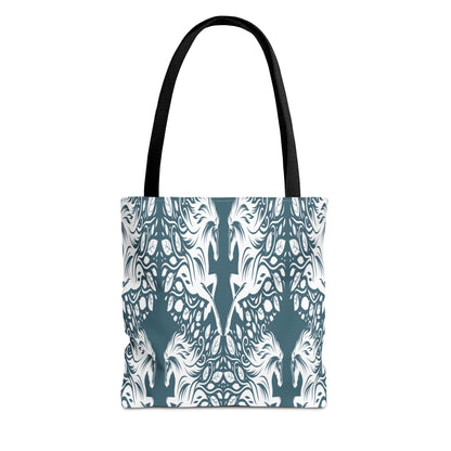 Abstract Teal Symmetry Tote Bag — All-Over-Print Artistic Pattern