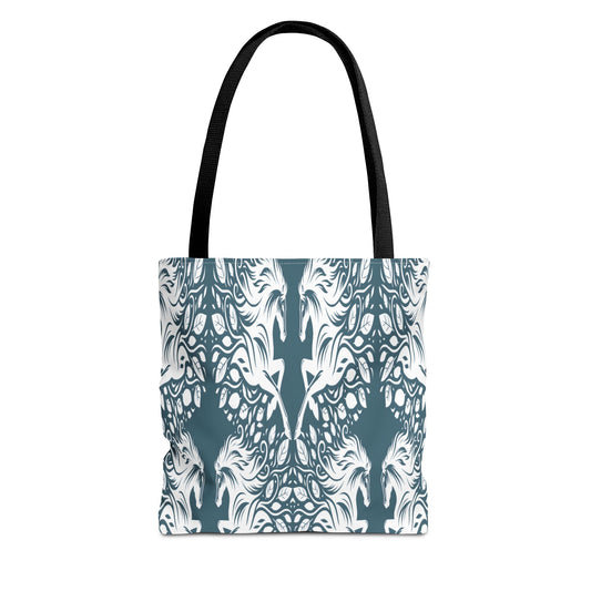 Abstract Teal Symmetry Tote Bag — All-Over-Print Artistic Pattern