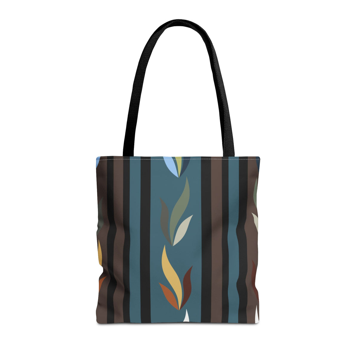 Autumn Stripe Leaf Tote Bag — Retro Boho AOP Canvas Tote