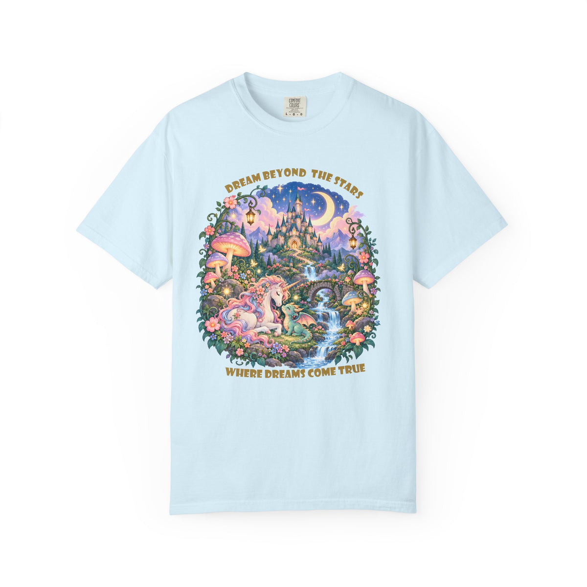 Enchanted Unicorn & Dragon Fairytale T-Shirt – Magical Castle Garden