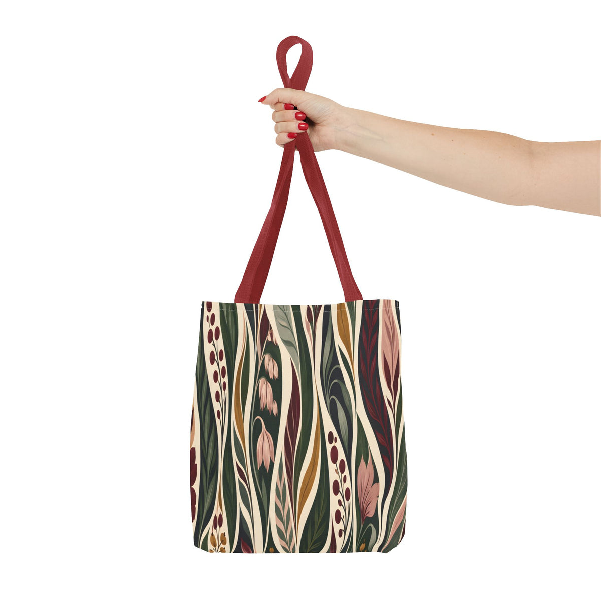 Botanical Wave Tote Bag — Earthy Floral Pattern All-Over Print