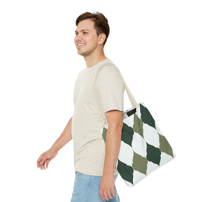 Green Moroccan Tile Pattern Tote Bag — All-Over Print Canvas Shopper