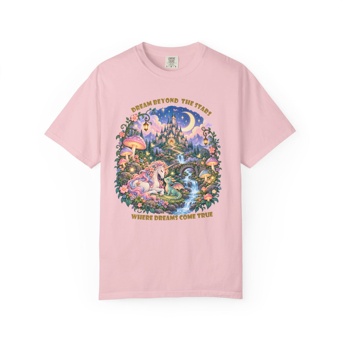 Enchanted Unicorn & Dragon Fairytale T-Shirt – Magical Castle Garden