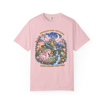 Enchanted Unicorn & Dragon Fairytale T-Shirt – Magical Castle Garden