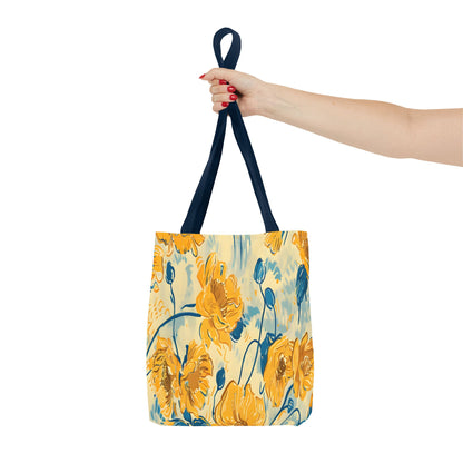 Golden Poppy Meadow Tote Bag – Yellow & Teal Painterly Floral Patter