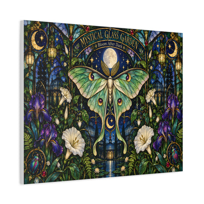Mystical Glass Garden Luna Moth Canvas Print — 'Bloom After Dark' Stretched Art