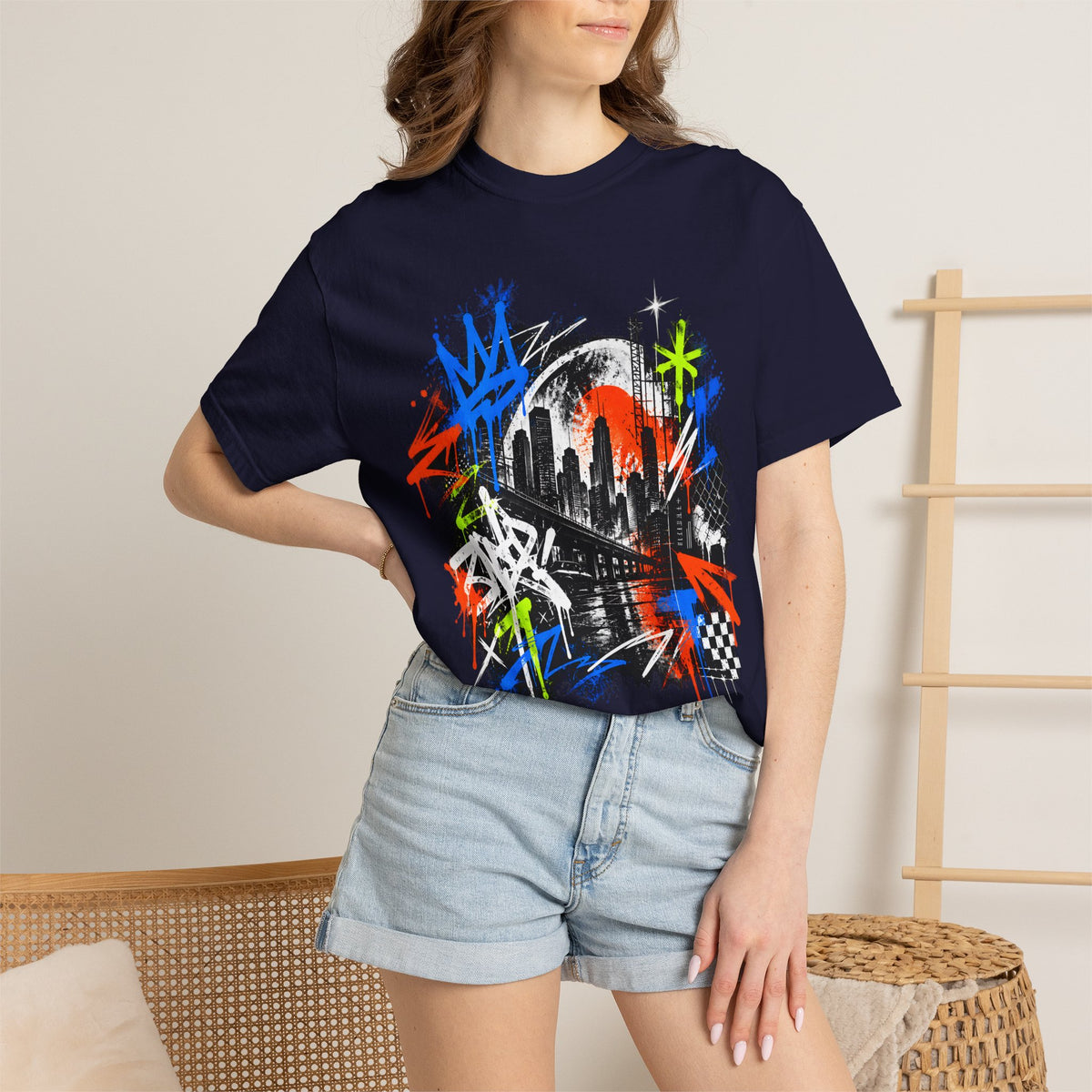Urban Neon Graffiti Cityscape Streetwear T-Shirt