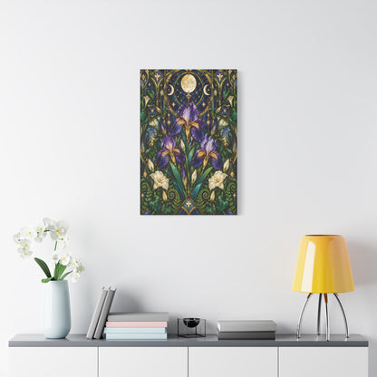 Midnight Iris Floral Cathedral Canvas Wall Art - Sizes 20 x 30, 24 x 36